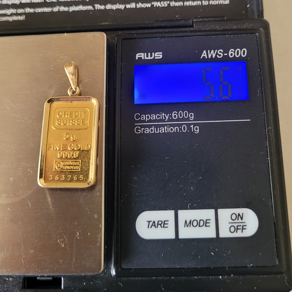 5 gram gold bullion bar with 14k bezel